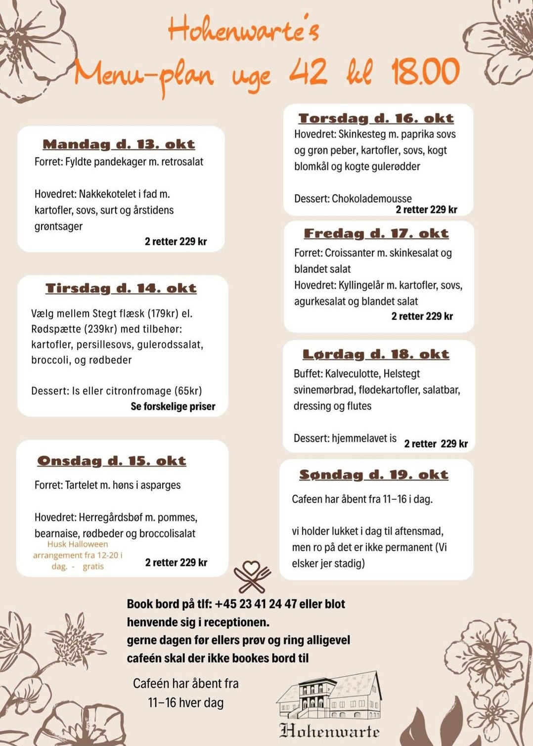 Menuplan Hohenwarte uge 42